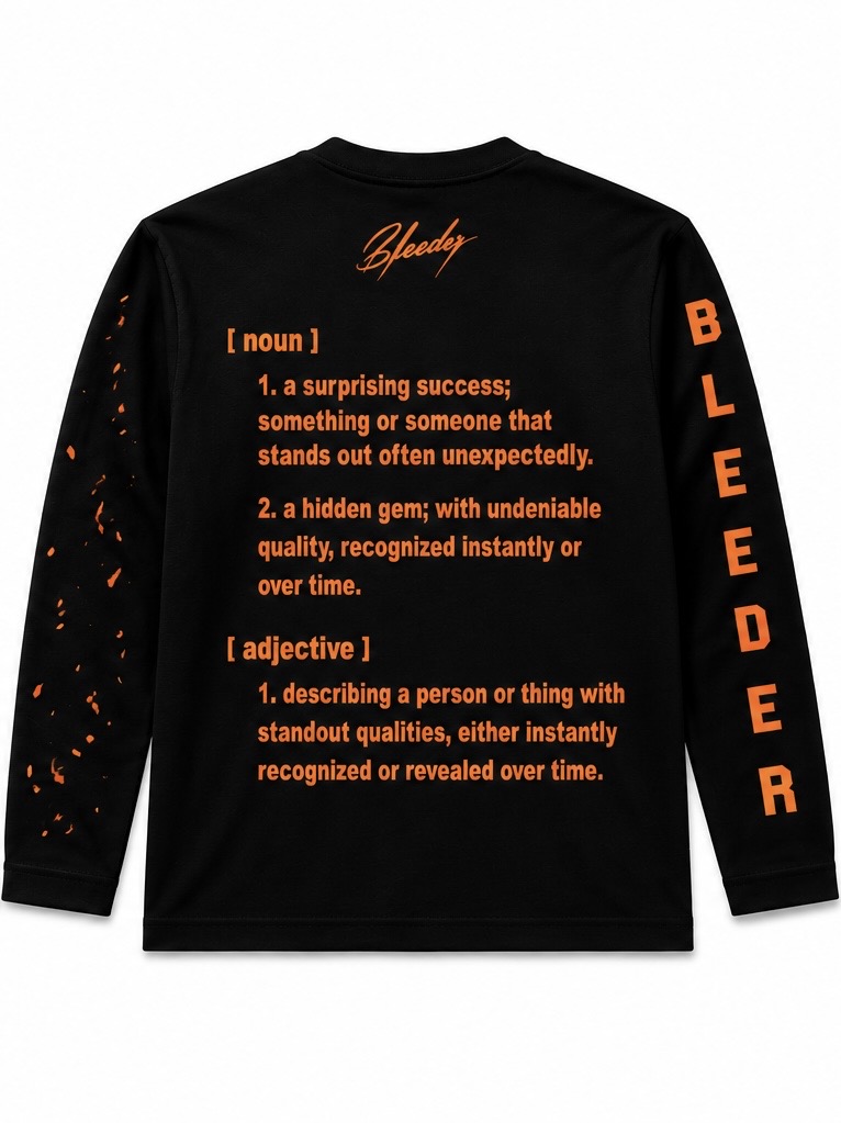The Signature Long Sleeve in Orange on Black — BLEEDER premium longsleeve, back