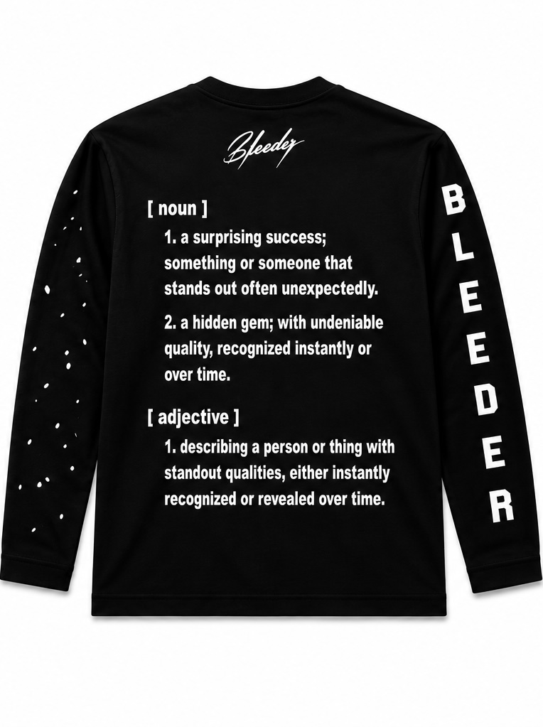 The Signature Long Sleeve in White on Black — BLEEDER premium longsleeve, back