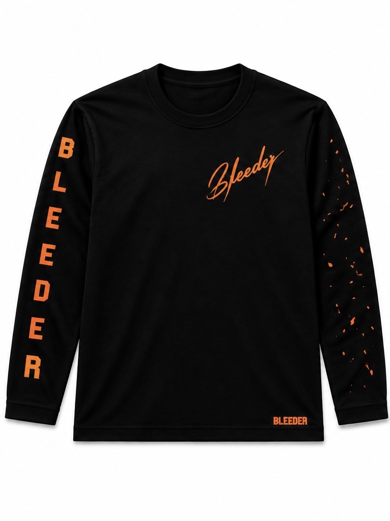 The Signature Long Sleeve in Orange on Black — BLEEDER premium longsleeve, front