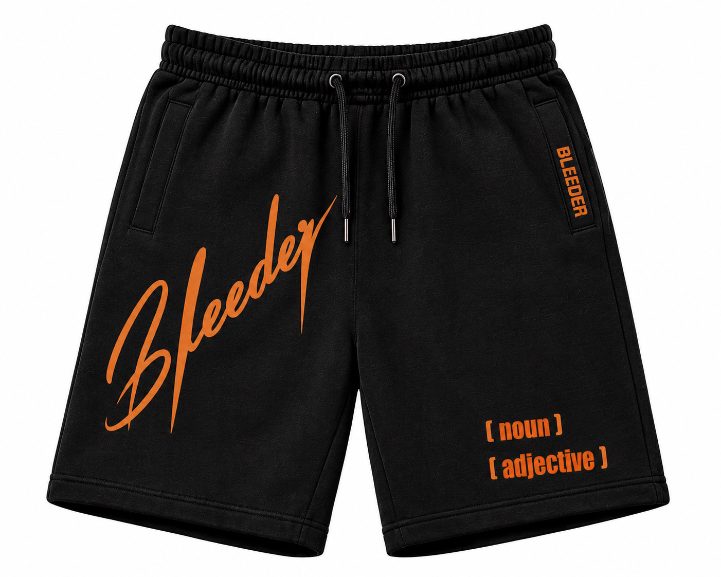 The Signature Short — Orange on Black front