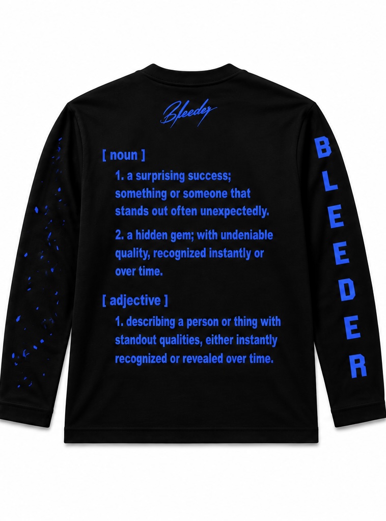 The Signature Long Sleeve in Blue on Black — BLEEDER premium longsleeve, back