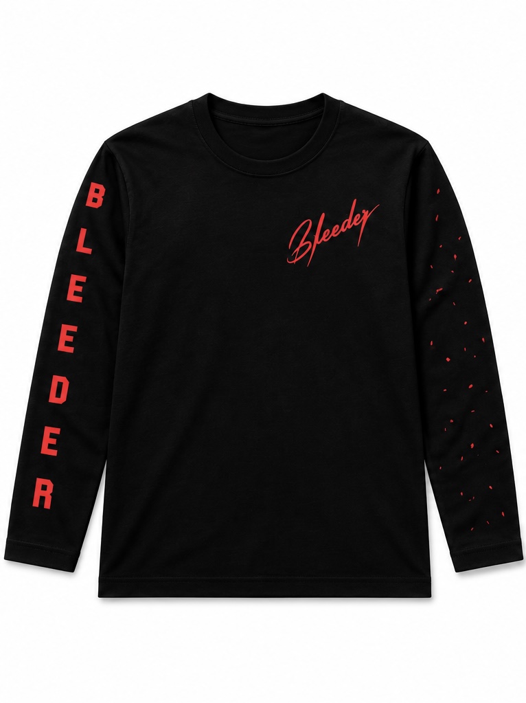 The Signature Long Sleeve in Cherry Red on Black — BLEEDER premium longsleeve, front