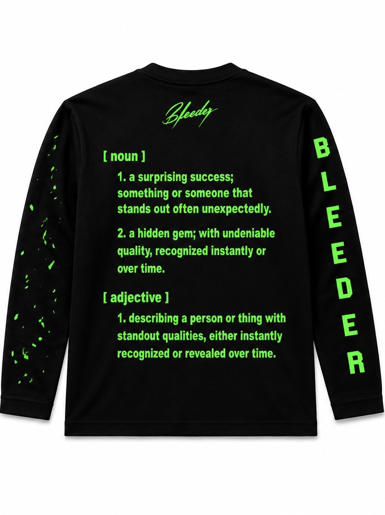 The Signature Long Sleeve in Neon Green on Black — BLEEDER premium longsleeve, back
