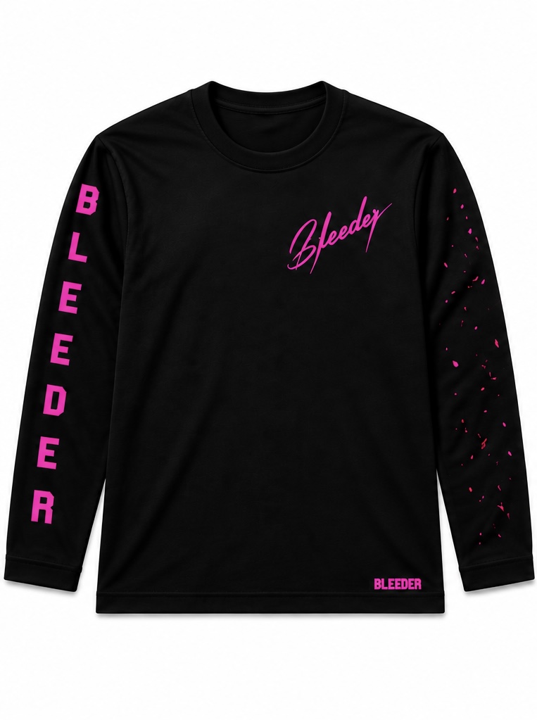 The Signature Long Sleeve in Magenta on Black — BLEEDER premium longsleeve, front