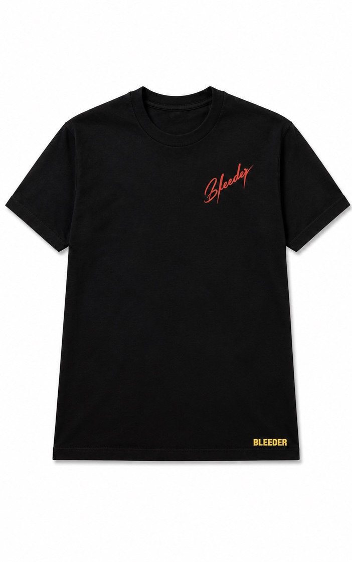 The Signature Tee — Cherry Red × Gold on Black front