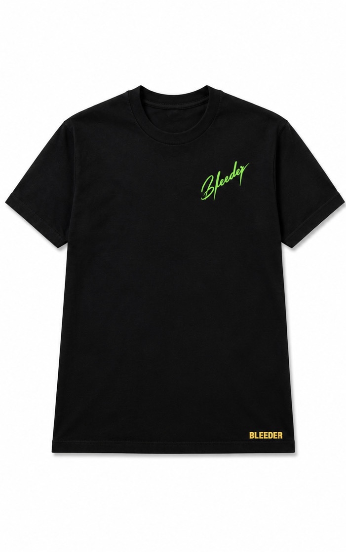 The Signature Tee — Neon Green × Gold on Black front