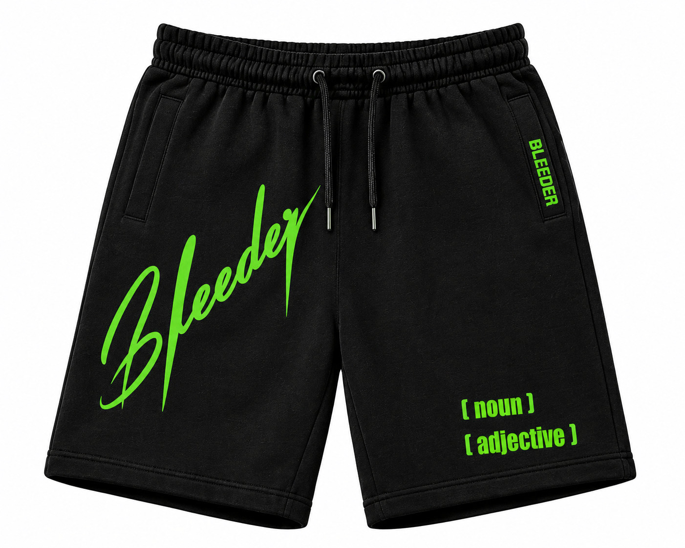 The Signature Short — Neon Green × Cherry Red on Black front